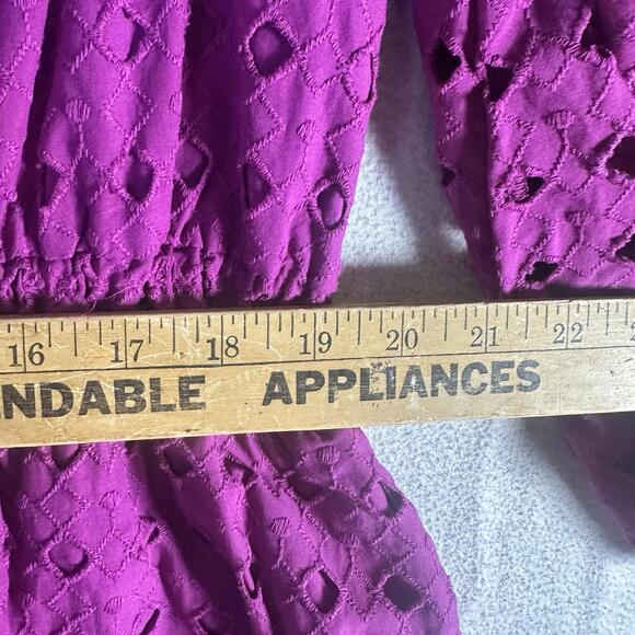 Eloquii Fuscia Eyelet Lace Tiered Dress Cotton  Puff Sleeve Peasant S 22 NWT - Picture 11 of 13